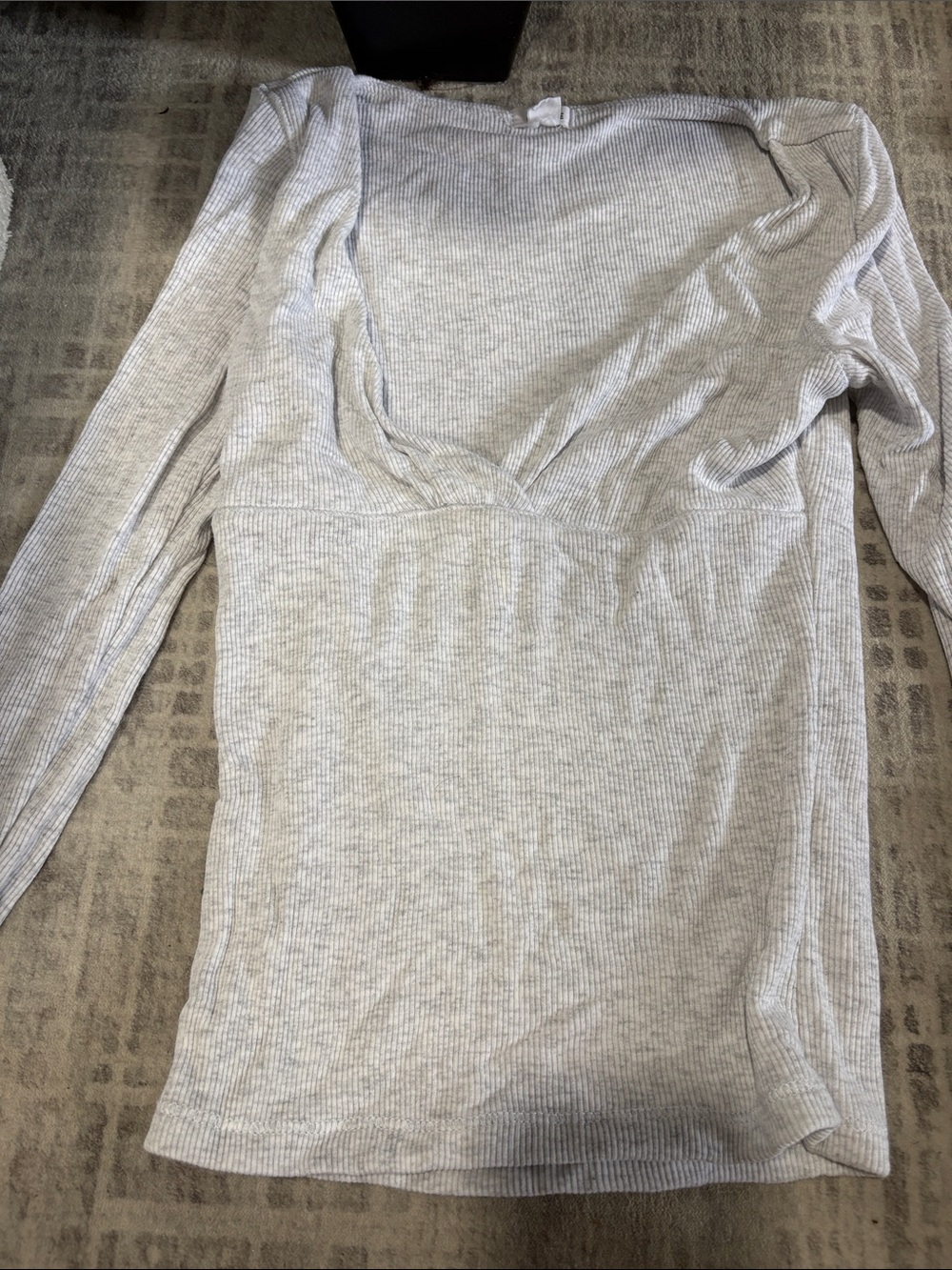 Garage Light Gray Ribbed Long-Sleeve V-Neck Top
